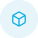 Blue cube icon on light blue background.