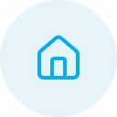 Blue home icon on light background.