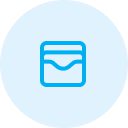Blue wallet icon on light blue background.